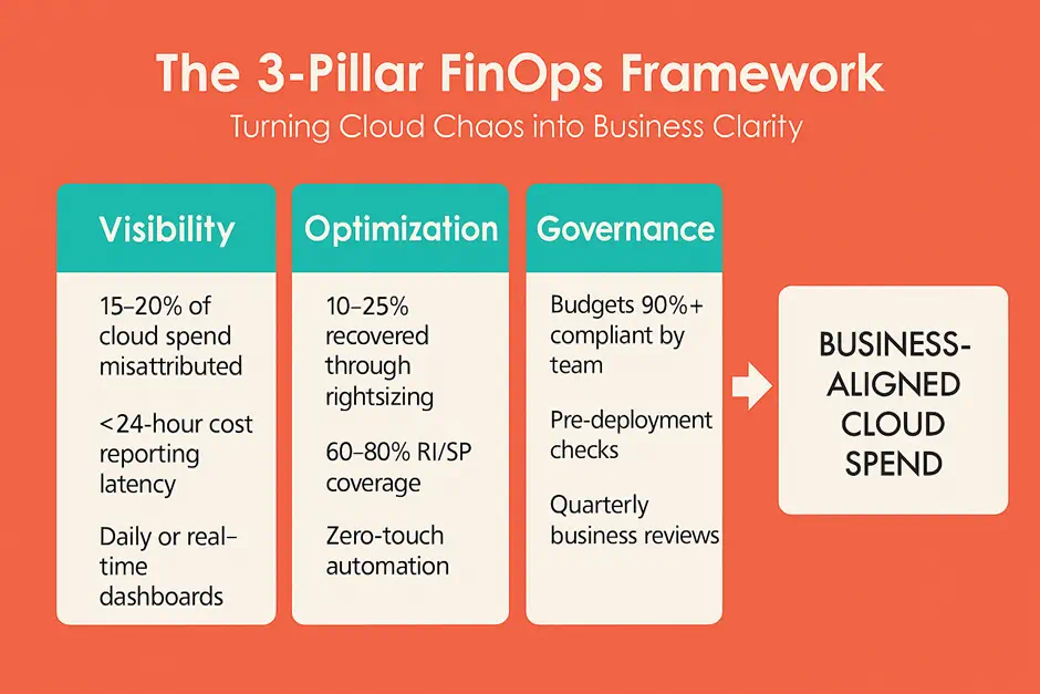 Turning Cloud Chaos into Business Clarity (From Visibility to Governance) 1 The 3 Pillar Finops Framework